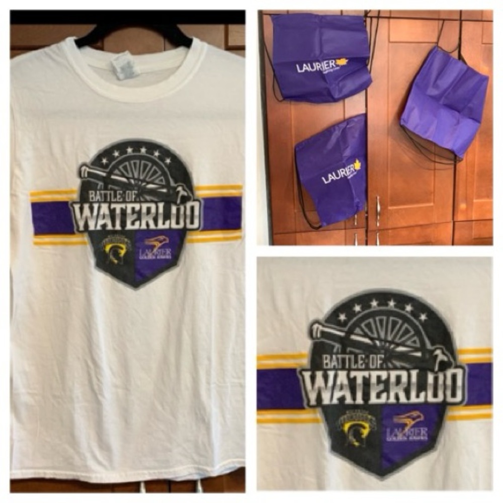 SALE!! Waterloo university vs Laurier tshirt and backpack bags